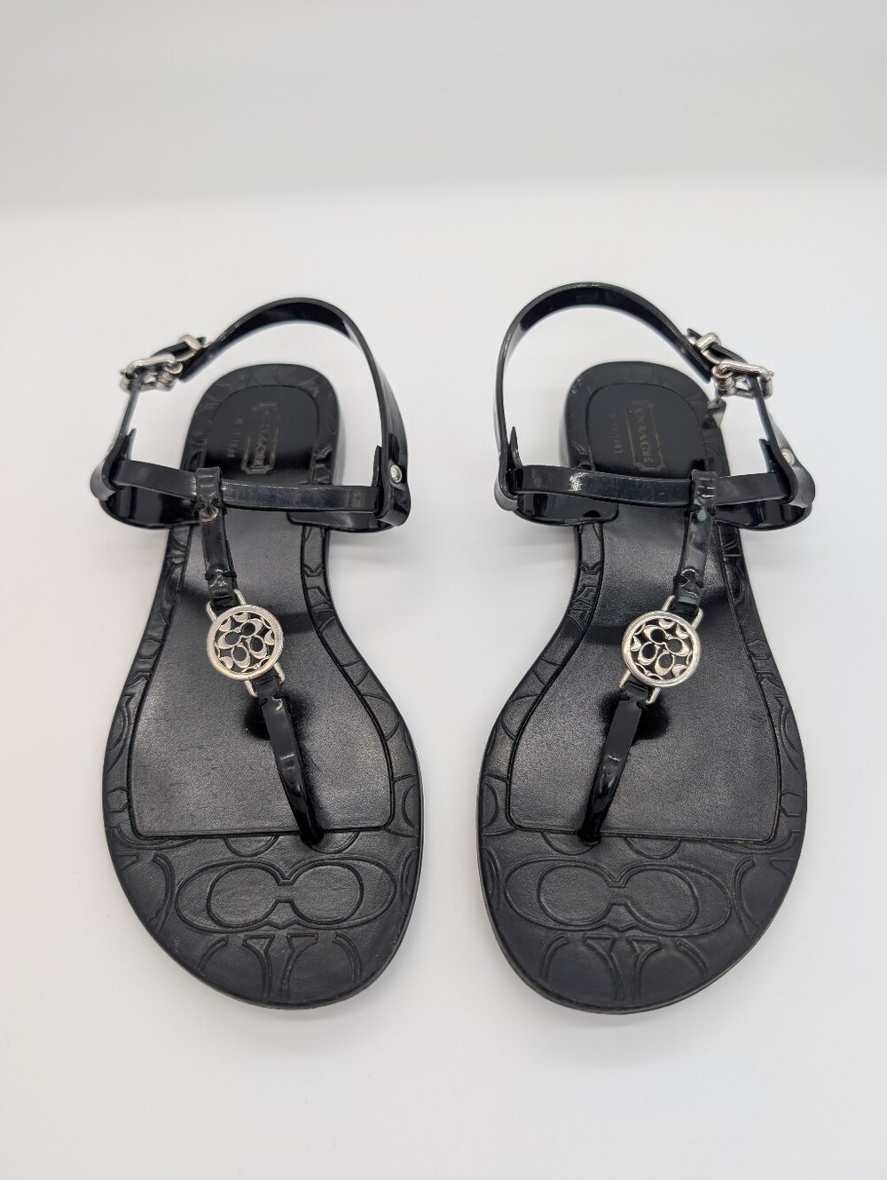 Coach "Pansy" Black Jelly T-Strap Thong Flat Sandals CC Logo US 8 With COA